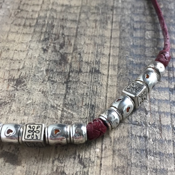 Brighton Jewelry Brighton Leather Cording Silver Beaded Necklace
